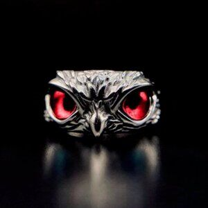 BOGO Vintage Silver Stainless Steel RED Eye Owl Ring Nickel Free Halo animal